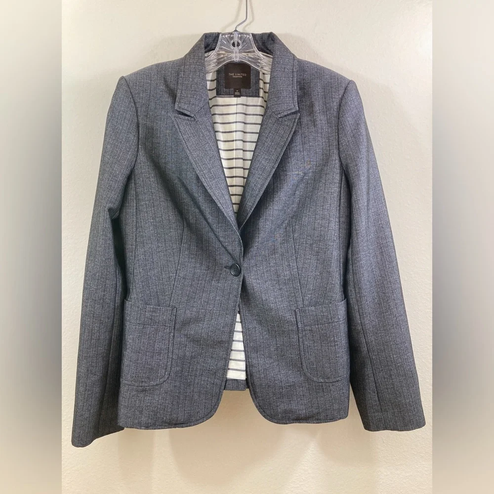 The Limited Gray Single Button Blazer Size M Pinstripe Career Jacket